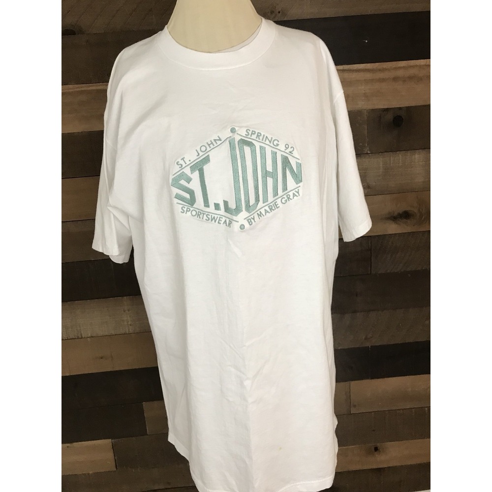 St.John Rare Spellout Vintage Springwear T Shirt Streetwear Adult Large Size Y2k